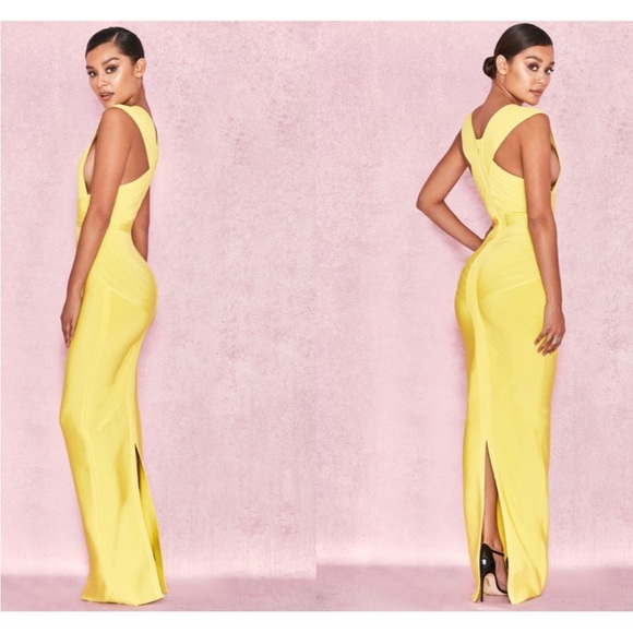 HOUSE OF CB 'Ysabel' Acid Yellow Bandage Maxi Dress NWOT - Picture 4 of 5